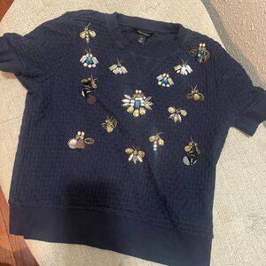 Banana Republic Navy Embellished Short Sleeve Top